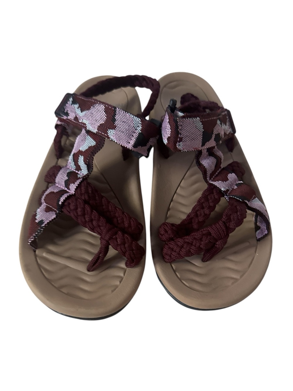 MEGNYA Braided Strap Sandals in Burgundy and Light Pink EUC